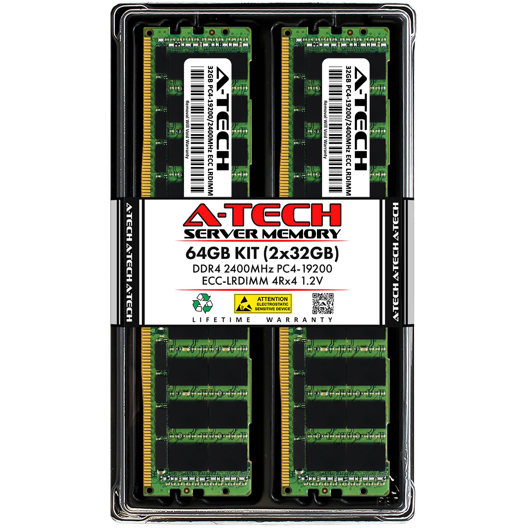 A-Tech 64GB Kit (2x32GB) DDR4 2400MHz PC4-19200 ECC LRDIMM 4Rx4